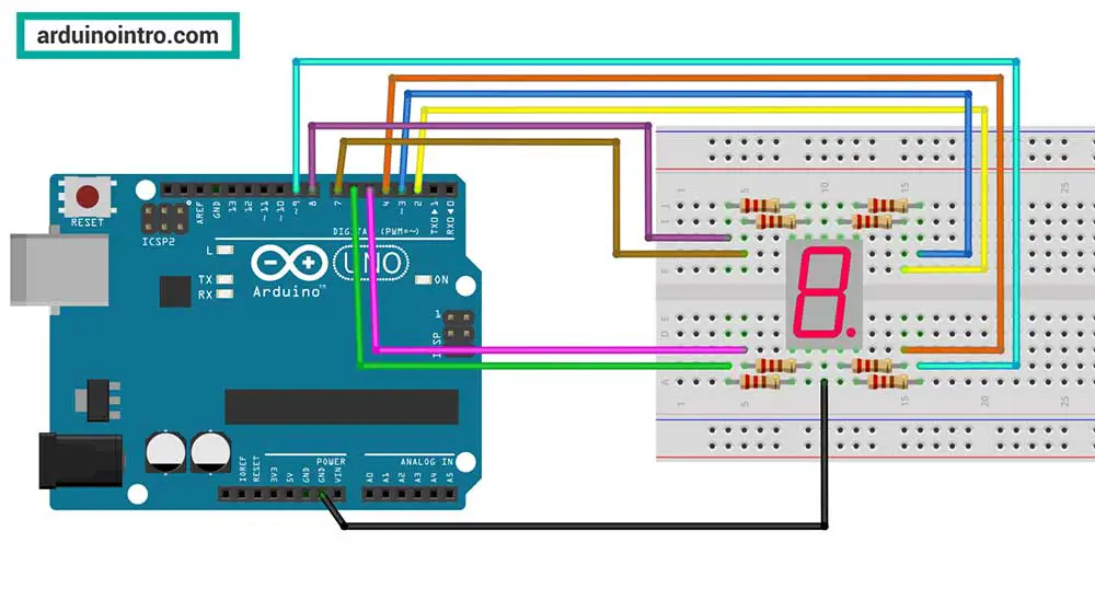 Sample breadboard circuit for the 5161AS 7-segment display