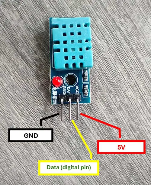 Here is another pin configuration for another model of the DHT11 module.