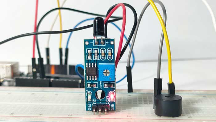 Flame Sensor on a breadboard