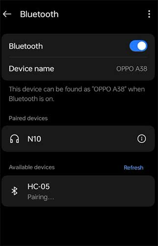 Go to your phone's Bluetooth settings first to pair it with the HC-05 module.