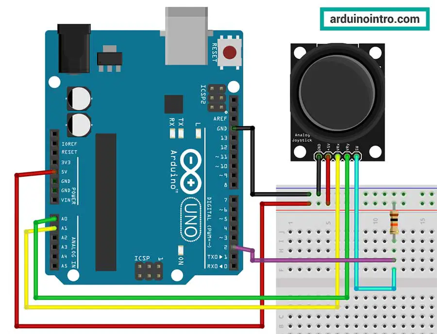 breadboard circuit for joystick