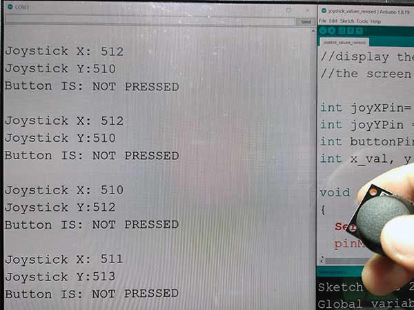 Printing joystick values to the Serial Monitor.