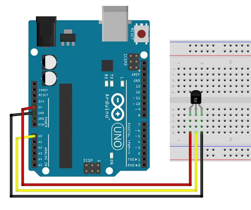 LM35 connected to Arduino