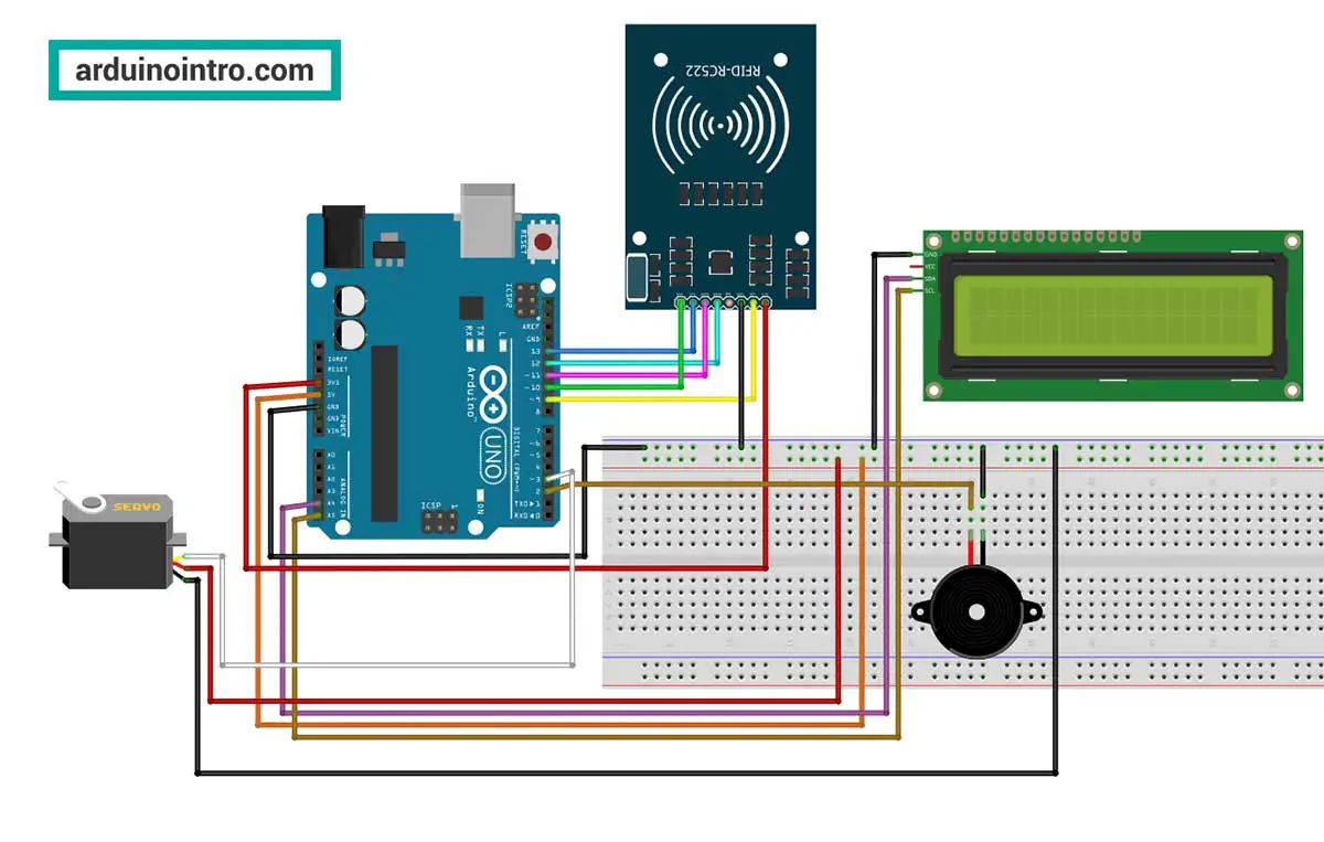Breadboard circuit for RFID Member Access Management System