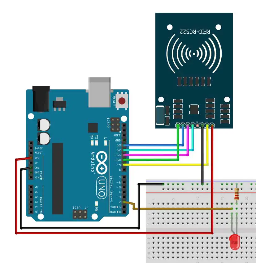 RC522 RFID breadboard circuit with LCD