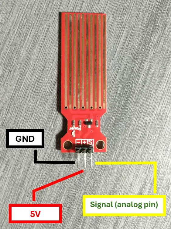 Pins of the water level sensor